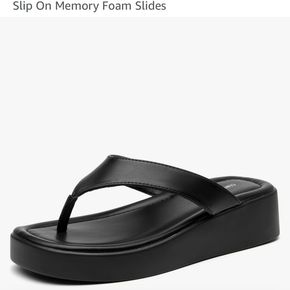 Shoes - Black Leather Platform Sandals Flip Flops